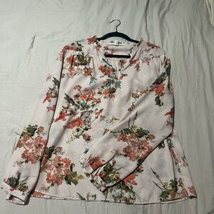 Violet & Claire Floral Blouse - Cream and Orange